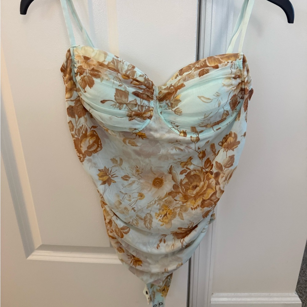 Abercrombie & Fitch Floral Bodysuit - Mint and Brown